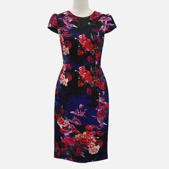 Betsey Johnson Floral Print Cap Sleeve Dress - Size 2 - Picture 3 of 9